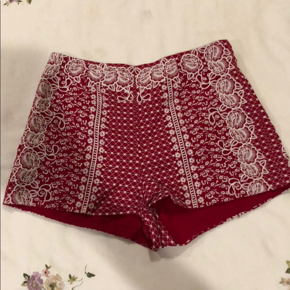 Red Embroidered Shorts